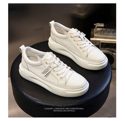 Leather sneakers 2025 Autumn/winter New Single Shoe Thick Soled Women's Shoes Flat Soled Shoes Casual Shoe Women's Board Shoes