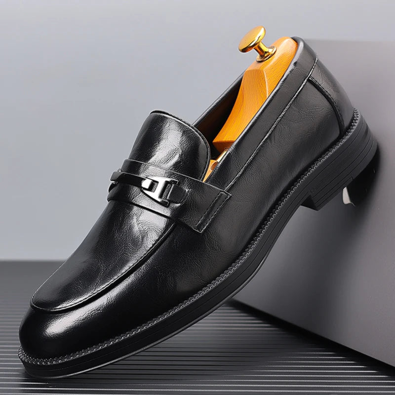 fashionMen's Slip-On Business Loafers High Quality Leather Shoes Gentleman Outdoor Shoes Office Shoes Leisure Ripe-Young