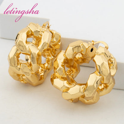 Fashion Jewelry Set for Women Large Hoop Earrings and Bangle Ring Weddings Bride Trendy Bracelet and Earrings Jewelry Set