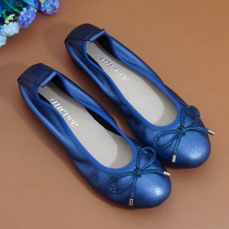 2024 Women Leather Breathable Ladies Comfortable Ballet Flats Driving Shoe Fashion Slip on Shallow Loafers Office Flat Boat Shoe