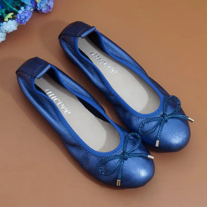 2024 Women Leather Breathable Ladies Comfortable Ballet Flats Driving Shoe Fashion Slip on Shallow Loafers Office Flat Boat Shoe