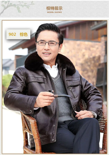 Natural Leather Jacket For Men Fur Thick Loose Plus Velvet Winter Black Leather Coats Male Sheepskin Coat Man With Fur Collar