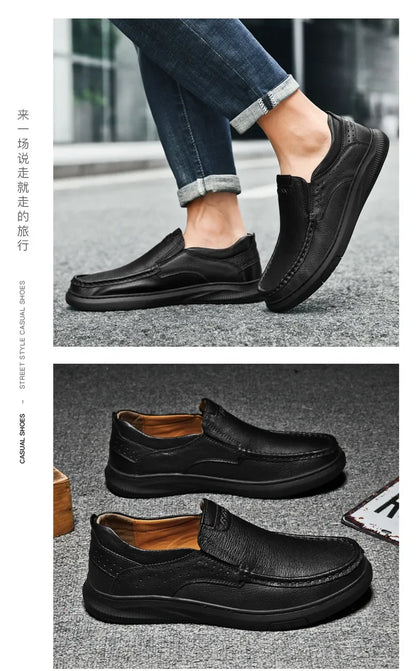 Men's Top Layer Cowhide Leather Shoes Casual Men's Shoes Soft Sole Comfortable Genuine Leather Men's Driving Shoe Zapatillas
