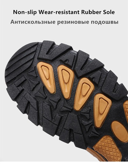 New Leather Men Shoes Outdoors Non-Slip Men's Hiking Shoes Lace-Up Waterproof Men Sneakers Fashion Comfortable Walking Shoes