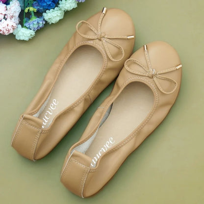 2024 Women Leather Breathable Ladies Comfortable Ballet Flats Driving Shoe Fashion Slip on Shallow Loafers Office Flat Boat Shoe