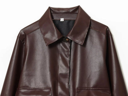 Women's Leather Jacket 2025 Autumn Winter New Fashion Women Long Sleeve Zipper Jackets Women High Street Elegant Short Coats