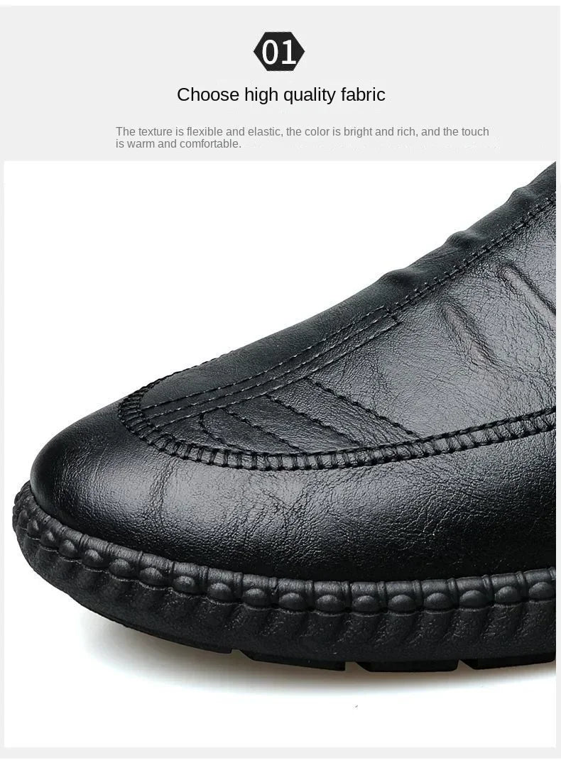 Leather Men Shoes Breathable Business Summer Slip on Loafers Man Casual Black Flats Driving Walking Shoes Moccasins