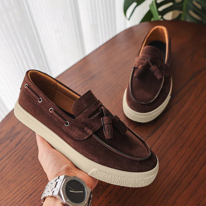Suede Leather Handmade Loafers Leisure Walk Male Casual Shoes New Design Casual Slip on Flats Versatile Driving Shoes Moccasins