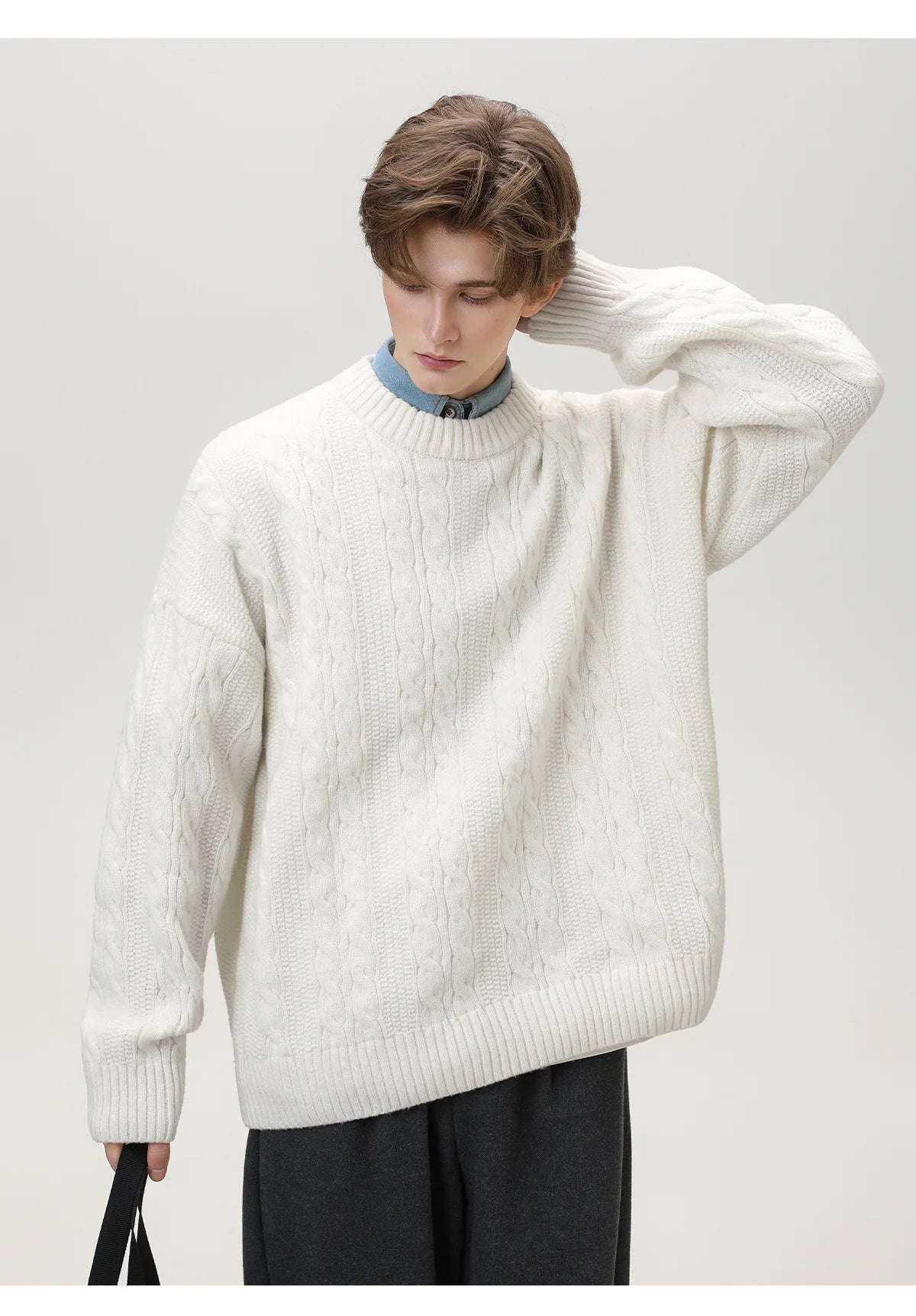 Men Winter Sweaters Men's Thick Twisted Flower Knitted Sweater Autumn Winter Round Neck Pullover Sweater Warm Top Women Sweater