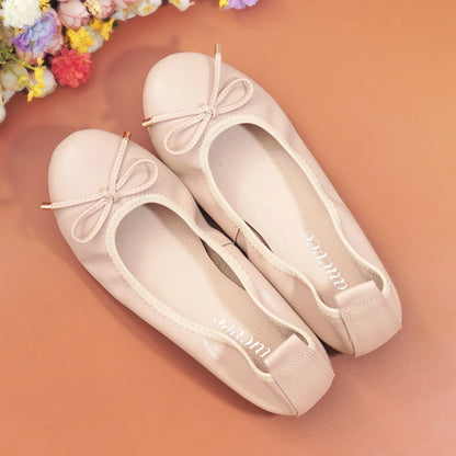 2024 Women Leather Breathable Ladies Comfortable Ballet Flats Driving Shoe Fashion Slip on Shallow Loafers Office Flat Boat Shoe