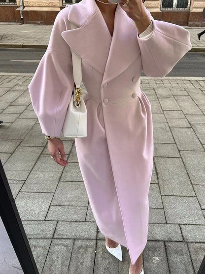 Winter Coat For Women Fashion Solid Loose Lapel Double Breasted Trench Vintage Long Sleeve Jackets Warm Thick Woman New In Coats