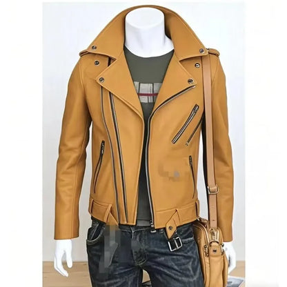 Men's Leather Jacket Fashionable Casual Coat Motorcycle Style Regular Cut Chinese Brand Stock AE New Autumn Winter Collection