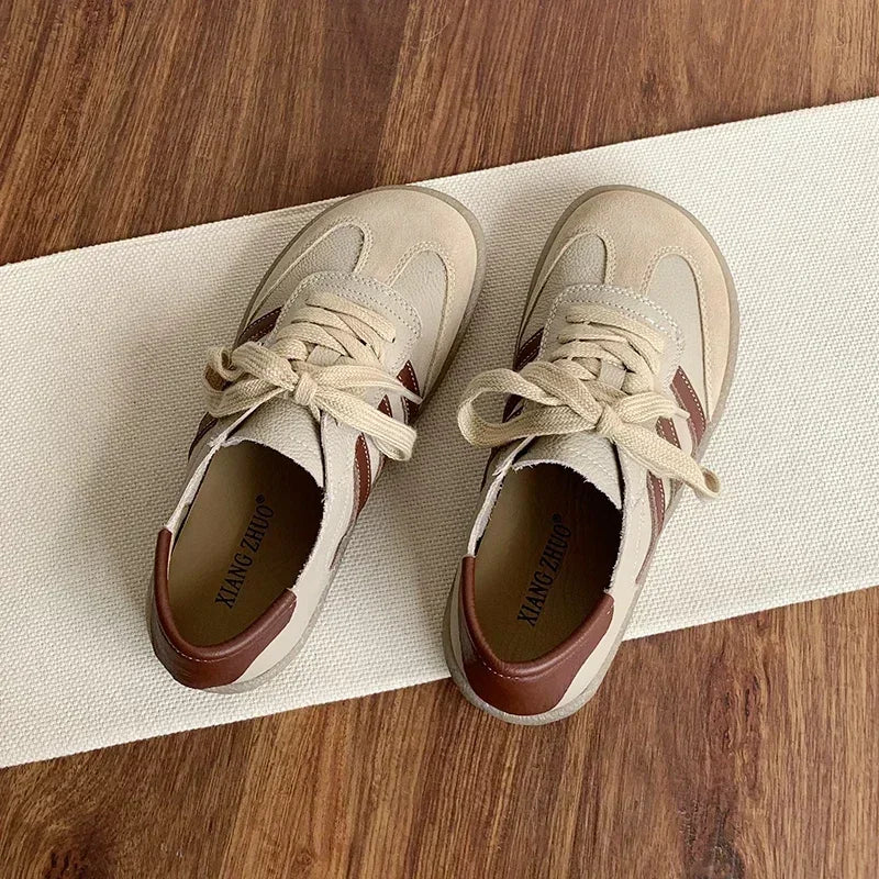 Leather cowhide German training shoes women's college style casual shoes 2025 new soft-soled casual flat-soled sports shoes