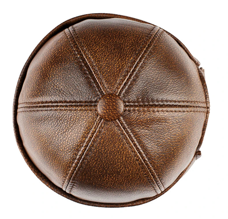 Real Leather Retro Hat Casual Landlord Chinese-Style Hat Genuine Leather Cap Thin Round Caps Fashion Winter Autumn Luxury Hats