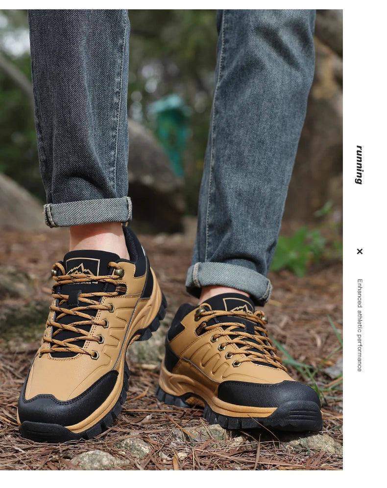 New Leather Men Shoes Outdoors Non-Slip Men's Hiking Shoes Lace-Up Waterproof Men Sneakers Fashion Comfortable Walking Shoes