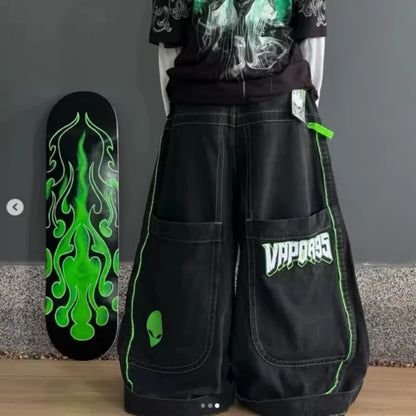 Jeans Spring and Autumn European and American wide-leg loose alien pattern trousers 2024 new high street trend hip-hop men