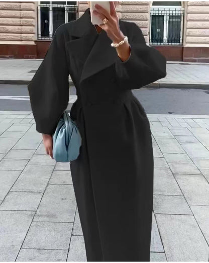 Winter Coat For Women Fashion Solid Loose Lapel Double Breasted Trench Vintage Long Sleeve Jackets Warm Thick Woman New In Coats