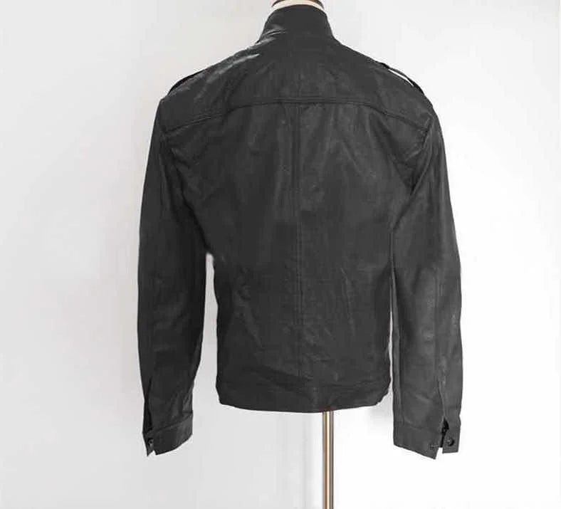 The new casual high-end fashion leather coat men sell European and American solid color handsome stand-up collar jacket