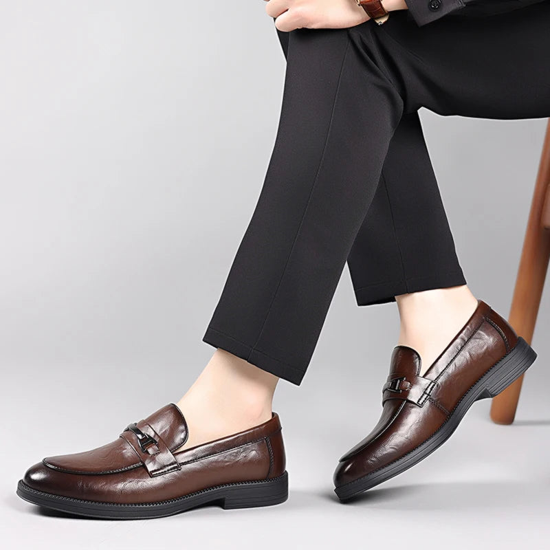 fashionMen's Slip-On Business Loafers High Quality Leather Shoes Gentleman Outdoor Shoes Office Shoes Leisure Ripe-Young