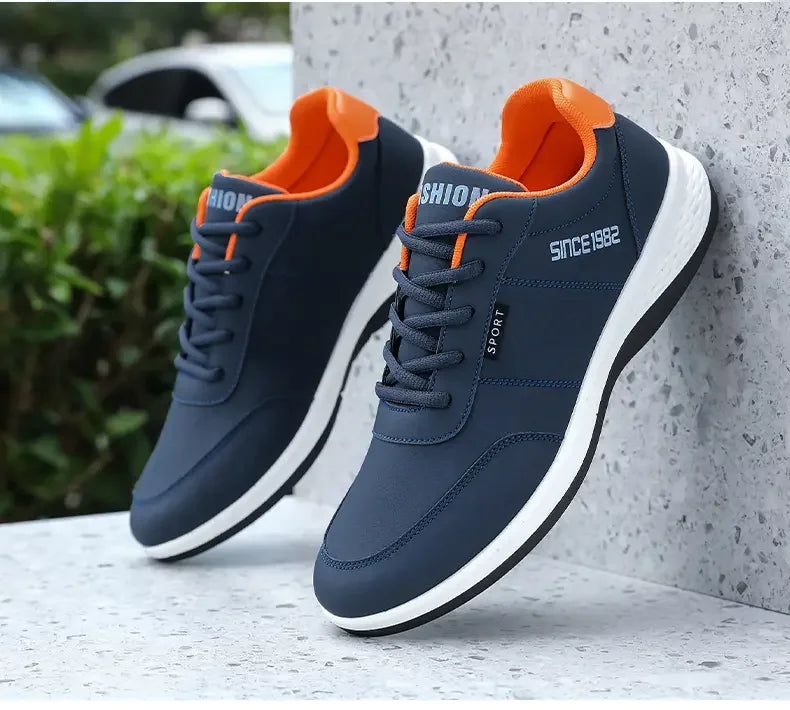Artificial Leather Men's Casual Shoes Spring Men's Casual Lightweight Sports Shoes Lace Up Flat Shoes Breathable Outdoor Jogging