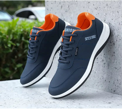 Artificial Leather Men's Casual Shoes Spring Men's Casual Lightweight Sports Shoes Lace Up Flat Shoes Breathable Outdoor Jogging