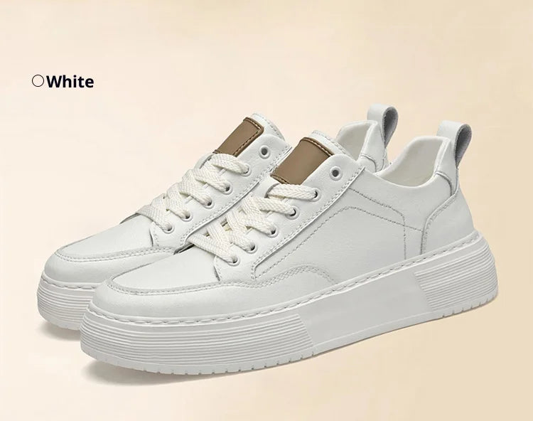 Genuine Leather Men's Casual Shoes, Thick-soled, Anti-slip, Wear-resistant, Height-increasing, Street Fashion, Retro Board Shoes