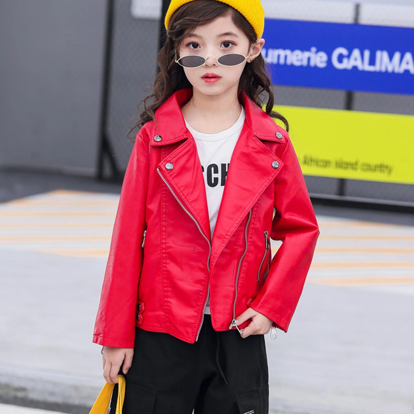 Retro Children's Leather Jacket,Boys Transition Coat,Kids PU Locomotive Wear,Faux Leather Outerwear,Girls Motorcycle Outfits