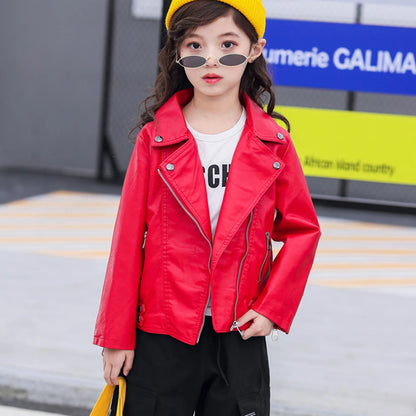 Retro Children's Leather Jacket,Boys Transition Coat,Kids PU Locomotive Wear,Faux Leather Outerwear,Girls Motorcycle Outfits