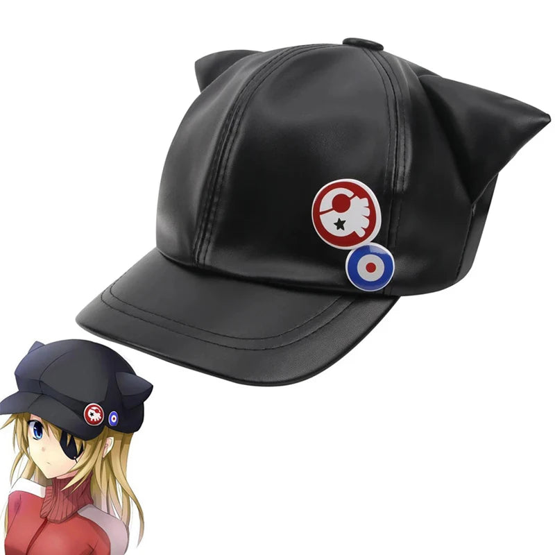 Cosplay Shikinami Asuka Rangure Cat Ear PU Leather Hat Peak EVA Baseball Cap Langley Soryu