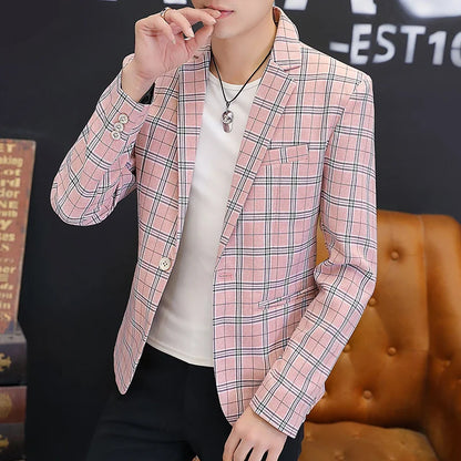 Men's British Style Checkered Suit Casual High-End Spring Autumn Small Plankton Design Handsome Coat