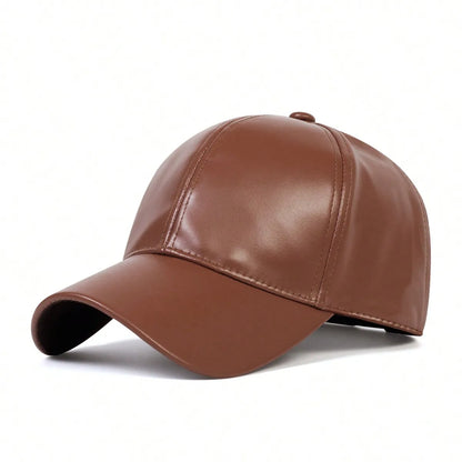 PU leather baseball cap, spring and autumn styles, men's and women's sun shading duckbill cap, solid color, simple daily leisure
