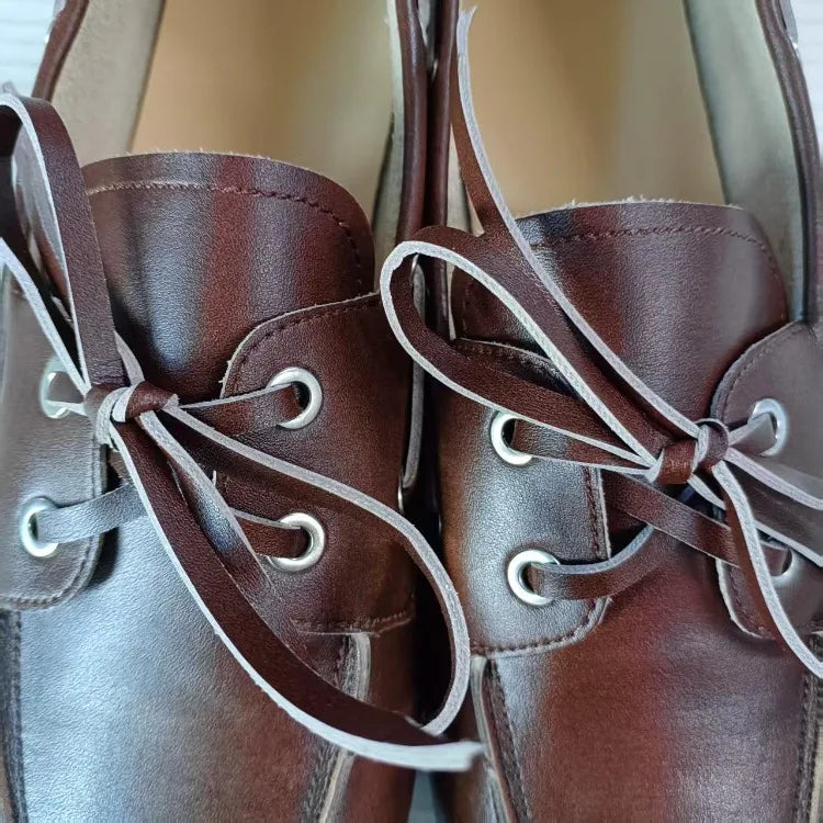 Leather Shoes for Women 2025 Spring and Autumn Sheepskin Worn Dirty Tied Soft Soled Loafer Shoes Retro One Foot Women's Shoe