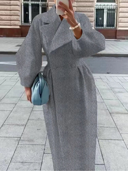 Winter Coat For Women Fashion Solid Loose Lapel Double Breasted Trench Vintage Long Sleeve Jackets Warm Thick Woman New In Coats