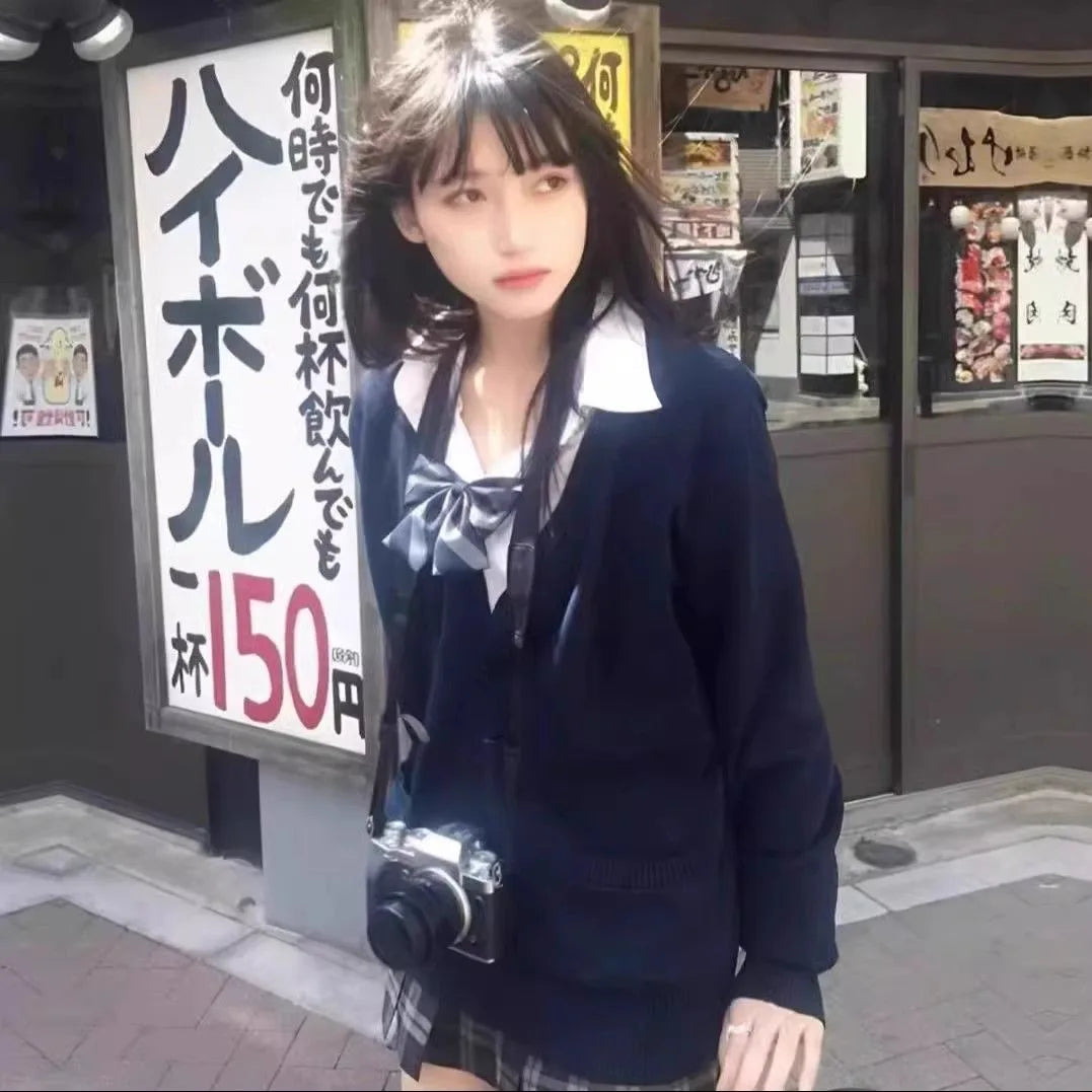 Sweet Wind Sweater Spring and Autumn V-neck Cotton Knitted Sweater Academy Style JK Uniform Cardigan Student Girl Role Play