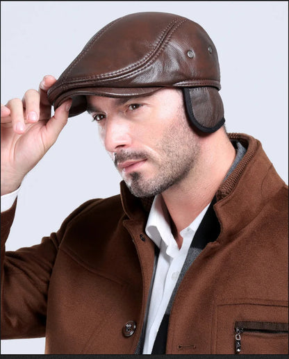 Men's Genuine Leather Baseball Cap Premium Cowhide Autumn/Winter New Style Haining Sourced with Ear Protection for Outdoor Use