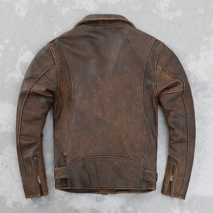 Cowhide Leather Coat Men's Retro Distressed Motorcycle Cycling Clothing Trendy Youth LapeSpring and Autumn Coat