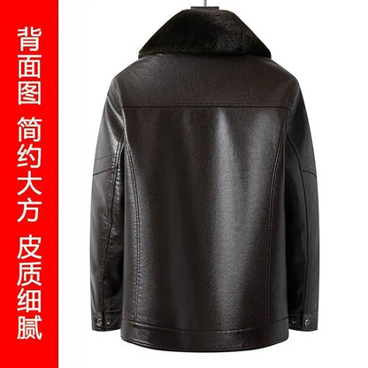 Natural Leather Jacket For Men Fur Thick Loose Plus Velvet Winter Black Leather Coats Male Sheepskin Coat Man With Fur Collar