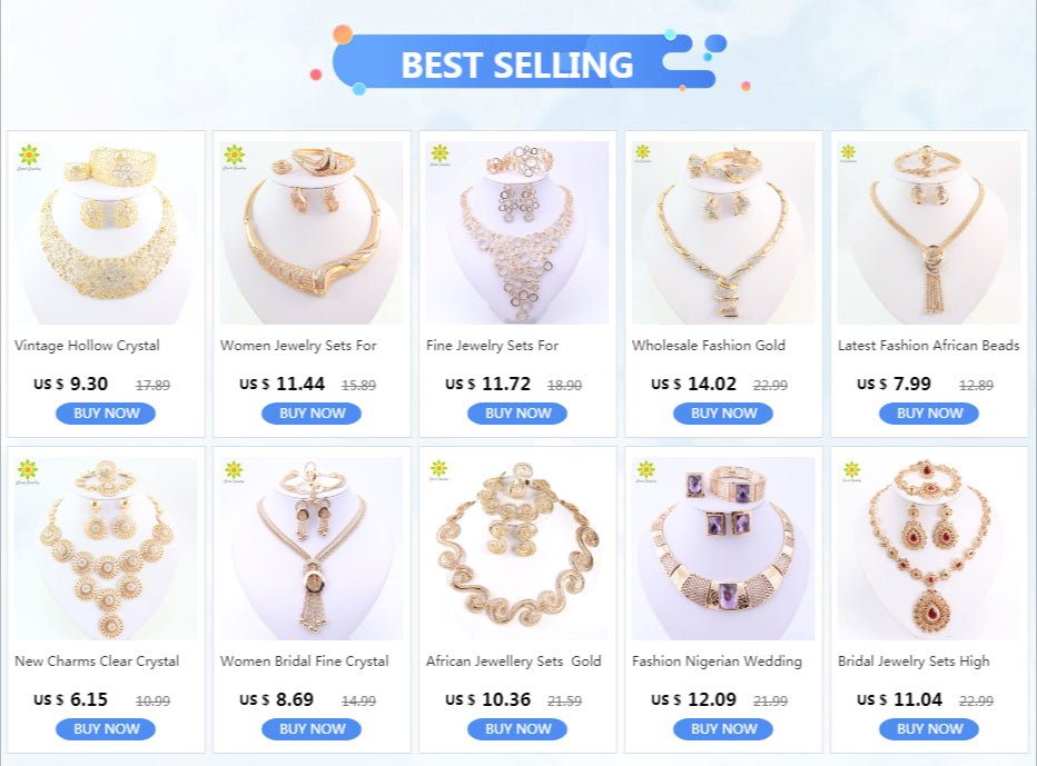 Women Jewelry Sets For Wedding Accessories African Beads Crystal Pendant Statement Dress Necklace Earrings Bracelet Ring Set