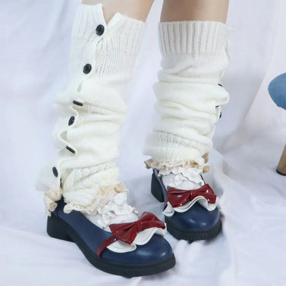 Winter Sweet Lolita Autumn Wool Ball Knitted Leg Warmers Leg Warm Socks Foot Cover Knee Cover