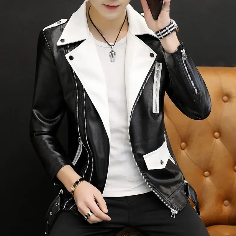 Coats Black Leather Jacket for Men Trendy 2025 Fashion Fashionable Spring Clothes Man Suits and Blazers Menswear Vintage Classic