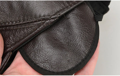 Men's 2025 Casual Real Leather Earflap Cap Men Real Cowhide Leather Caps Male Fall Winter Genuine Real Cow Leather Baseball Hats
