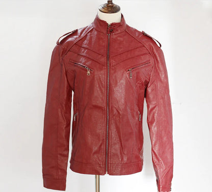 The new casual high-end fashion leather coat men sell European and American solid color handsome stand-up collar jacket