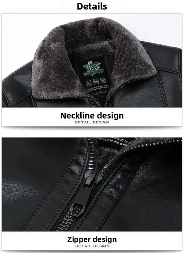 Men's Leather Jackets Autumn Winter Fleece Warm Motorcycle Coats Fashion Business Casual PU Leather Jackets Men Slim Outerwear
