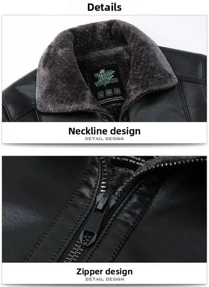 Men's Leather Jackets Autumn Winter Fleece Warm Motorcycle Coats Fashion Business Casual PU Leather Jackets Men Slim Outerwear