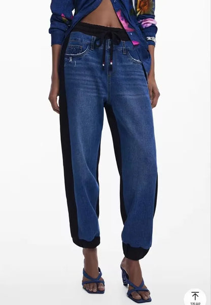 Spanish export original single patchwork sporty and casual loose skinny women's jeans