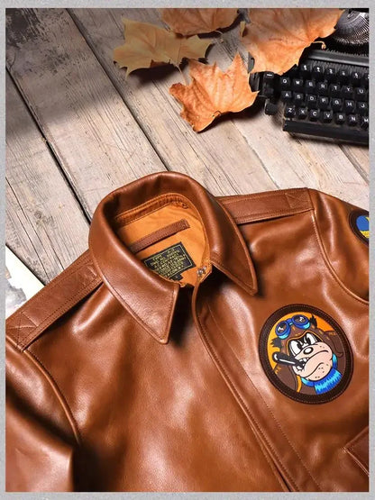 New Classical A-2 Oil Wax Cowhide Men's Genuine Leather Jacket Luxury Brown Excape Bomber Rider  Motorcycle Real Leather Coats