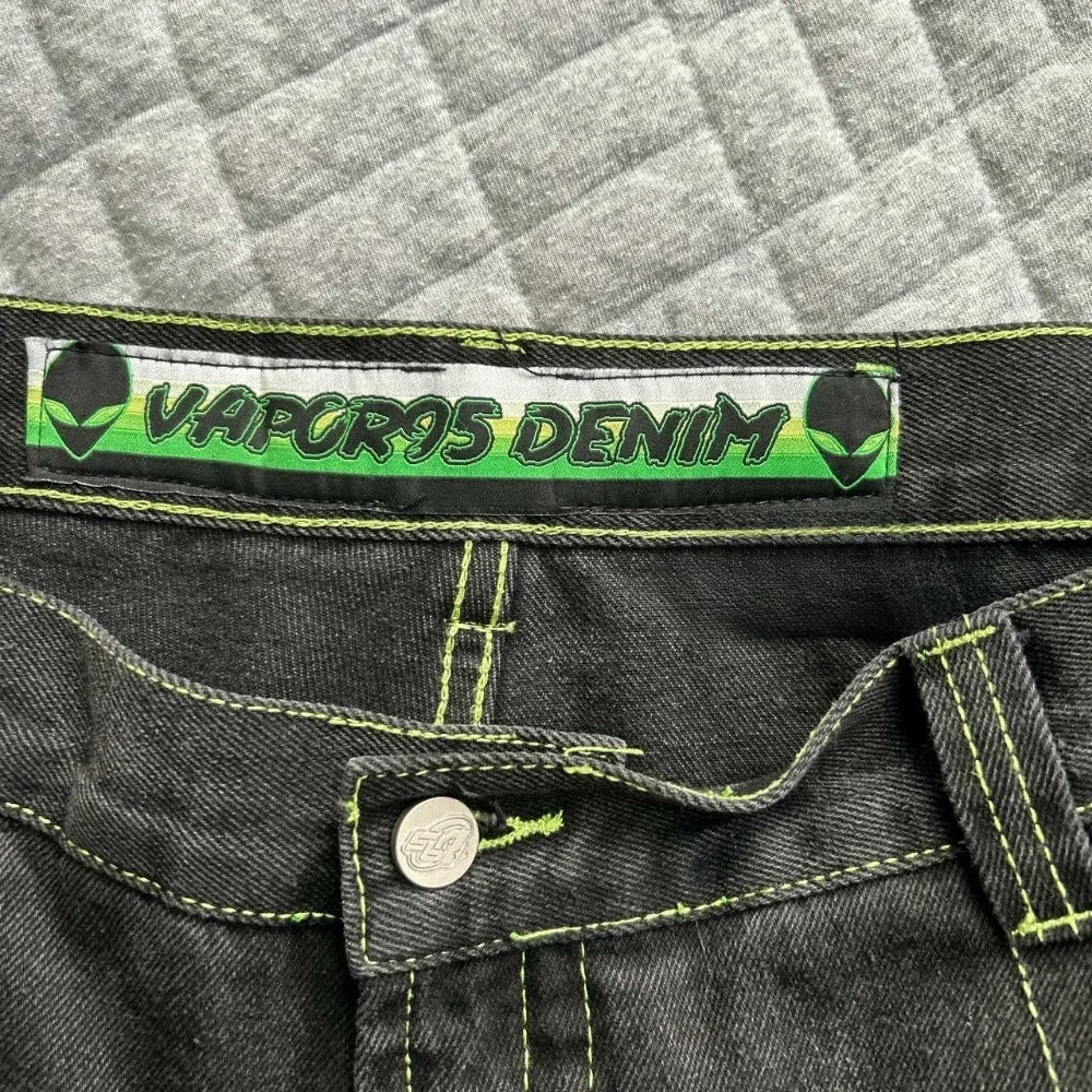 Jeans Spring and Autumn European and American wide-leg loose alien pattern trousers 2024 new high street trend hip-hop men