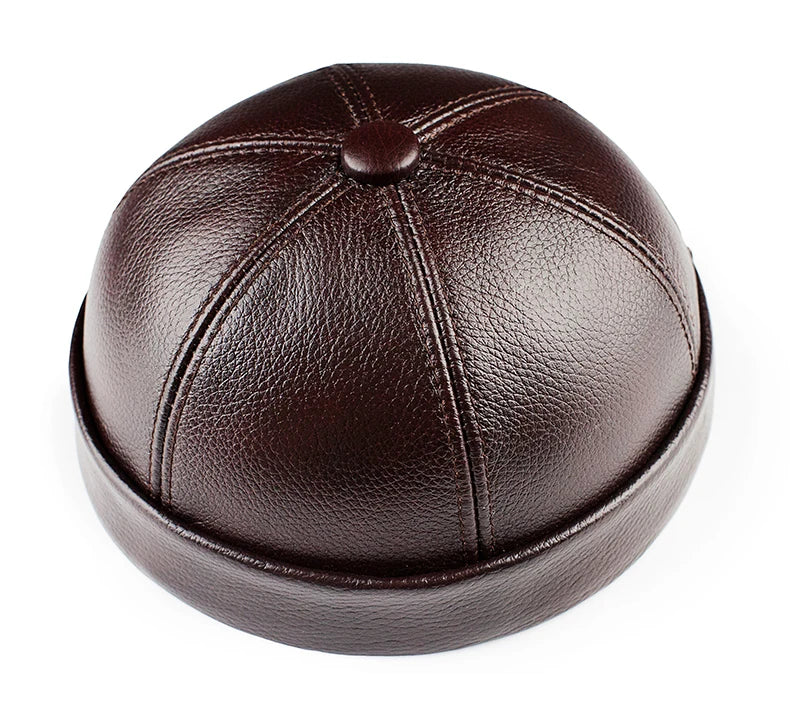Real Leather Retro Hat Casual Landlord Chinese-Style Hat Genuine Leather Cap Thin Round Caps Fashion Winter Autumn Luxury Hats