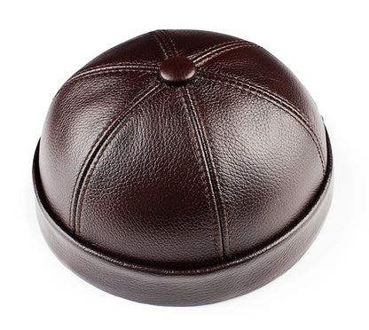 Real Leather Retro Hat Casual Landlord Chinese-Style Hat Genuine Leather Cap Thin Round Caps Fashion Winter Autumn Luxury Hats