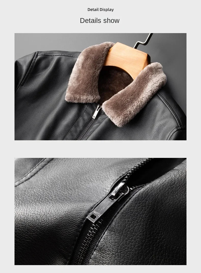 Men's Leather Jacket Winter Fleece Motorcycle Faux Leather Jacket Thick Warm Windbreaker Ropa De Hombre Slim Motorbiker Coat Men